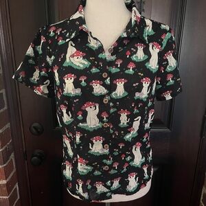 Dangerfield Cat and Mushroom Print Shirt Size 10